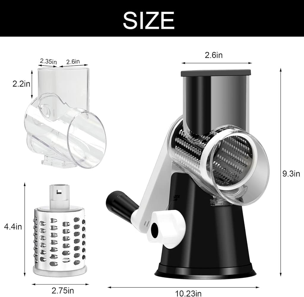 Cambom Rotary Cheese Grater Hand Crank Cheese Shredder for Fresh Cheese, Vegetable, Nuts,Non-slip Suction Base, Free Cleaning Brush Three Blades, Black Cambom Rotary Cheese Grater Hand Crank Cheese Shredder for Fresh Cheese, Vegetable, Nuts,Non-slip Suction Base, Free Cleaning Brush Three Blades, Black