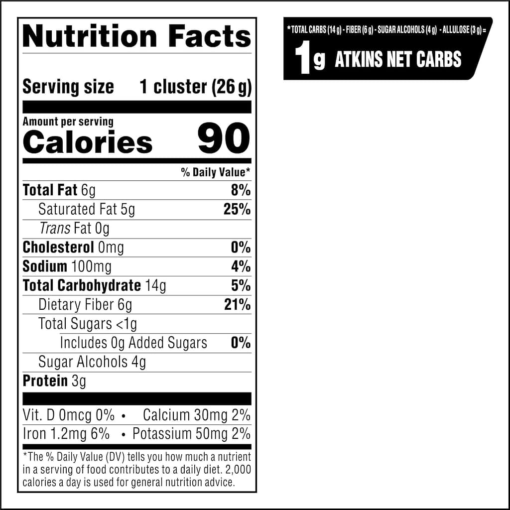 Atkins Keto Cookies Crème Clusters, Gluten Free, High Fiber, Low Carb, Keto Friendly, 8 Count Atkins Keto Cookies Crème Clusters, Gluten Free, High Fiber, Low Carb, Keto Friendly, 8 Count