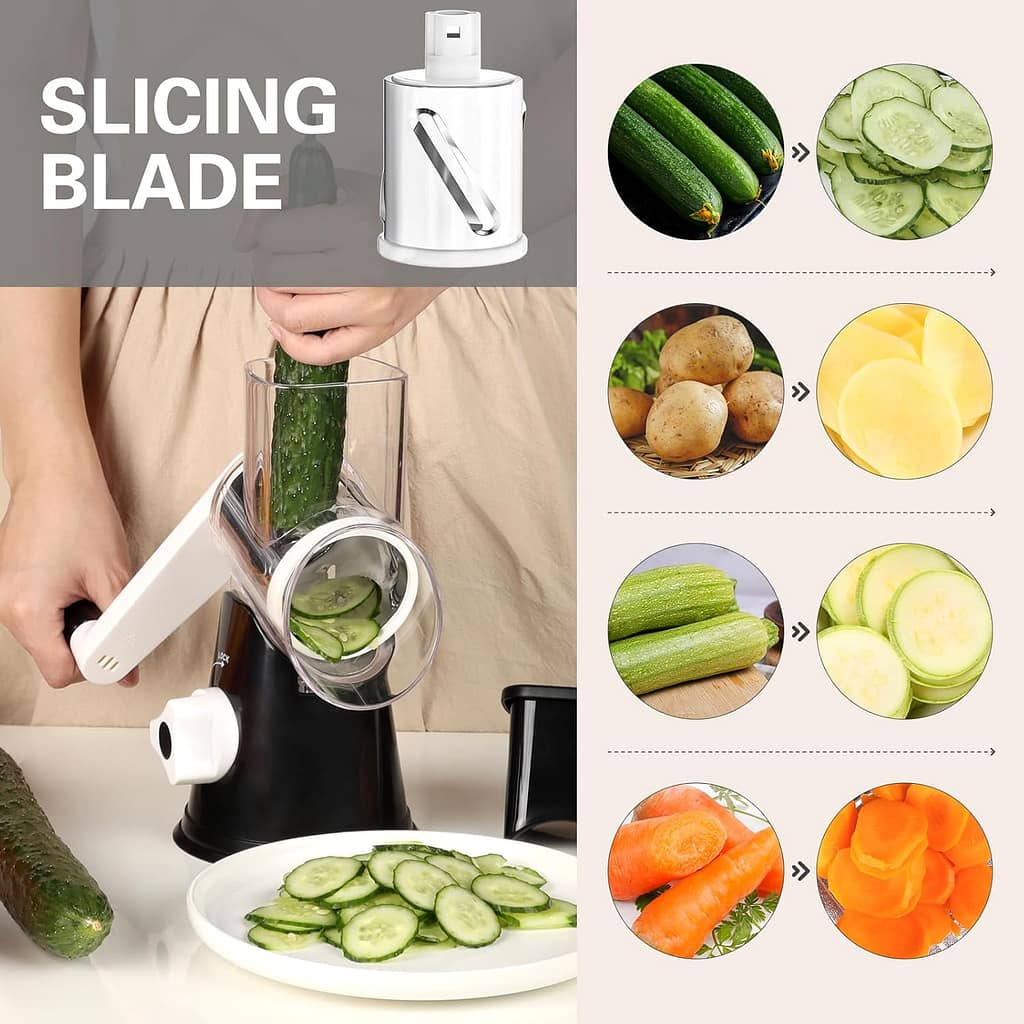 Cambom Rotary Cheese Grater Hand Crank Cheese Shredder for Fresh Cheese, Vegetable, Nuts,Non-slip Suction Base, Free Cleaning Brush Three Blades, Black Cambom Rotary Cheese Grater Hand Crank Cheese Shredder for Fresh Cheese, Vegetable, Nuts,Non-slip Suction Base, Free Cleaning Brush Three Blades, Black