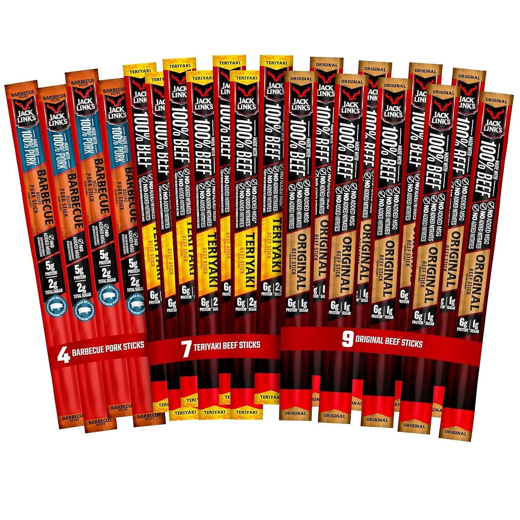 Jack Links Beef Sticks, Original Zero Sugar – Protein Snack, Meat Stick with 5g of Protein, Meat Snack Sticks Made with 100% Beef, Keto Paleo Diet Friendly, Individually Wrapped – 0.92 Oz. (20 Count) Jack Links Beef Sticks, Original Zero Sugar – Protein Snack, Meat Stick with 5g of Protein, Meat Snack Sticks Made with 100% Beef, Keto Paleo Diet Friendly, Individually Wrapped – 0.92 Oz. (20 Count)