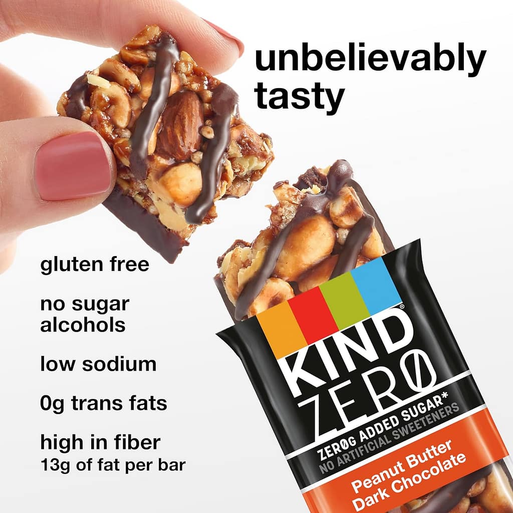 KIND ZERO Added Sugar Bars, Keto Friendly Snacks, Caramel Almond and Sea Salt Flavored, 6.2oz Box (5 Bars) KIND ZERO Added Sugar Bars, Keto Friendly Snacks, Caramel Almond and Sea Salt Flavored, 6.2oz Box (5 Bars)
