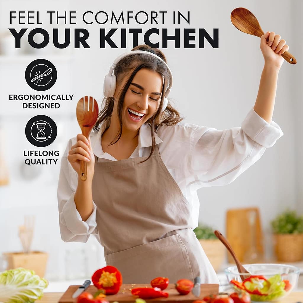Zulay Kitchen 6-Piece Wooden Cooking Spoons Set – Heat-Resistant, Smooth Teak Utensils with Comfort Grip – Lightweight Durable – Easy to Clean, Perfect for Non-Stick Cookware Zulay Kitchen 6-Piece Wooden Cooking Spoons Set – Heat-Resistant, Smooth Teak Utensils with Comfort Grip – Lightweight Durable – Easy to Clean, Perfect for Non-Stick Cookware