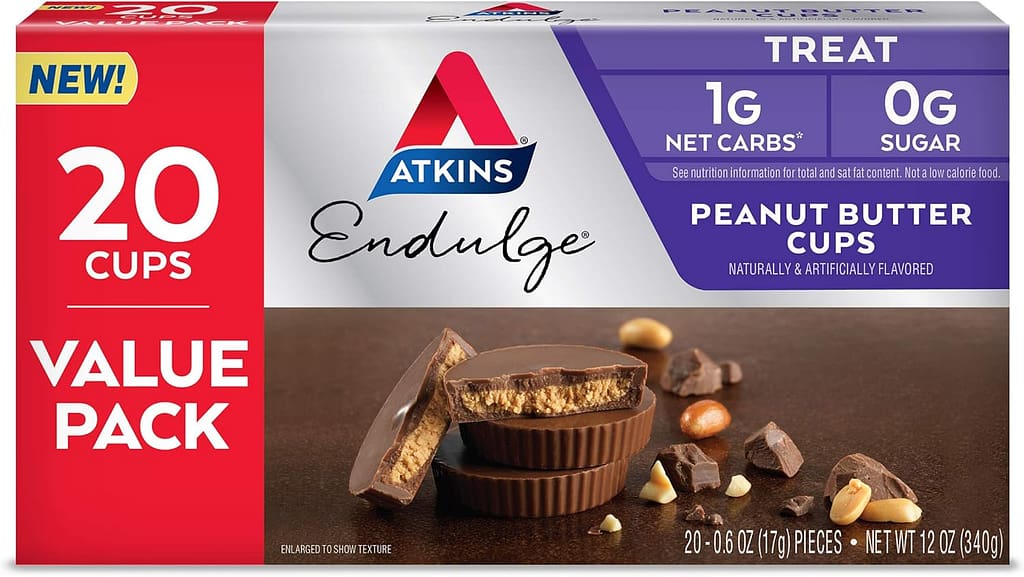 Atkins Endulge Peanut Butter Cups, Dessert Favorite, Low Carb, 0g Sugar, 20 Count Atkins Endulge Peanut Butter Cups, Dessert Favorite, Low Carb, 0g Sugar, 20 Count