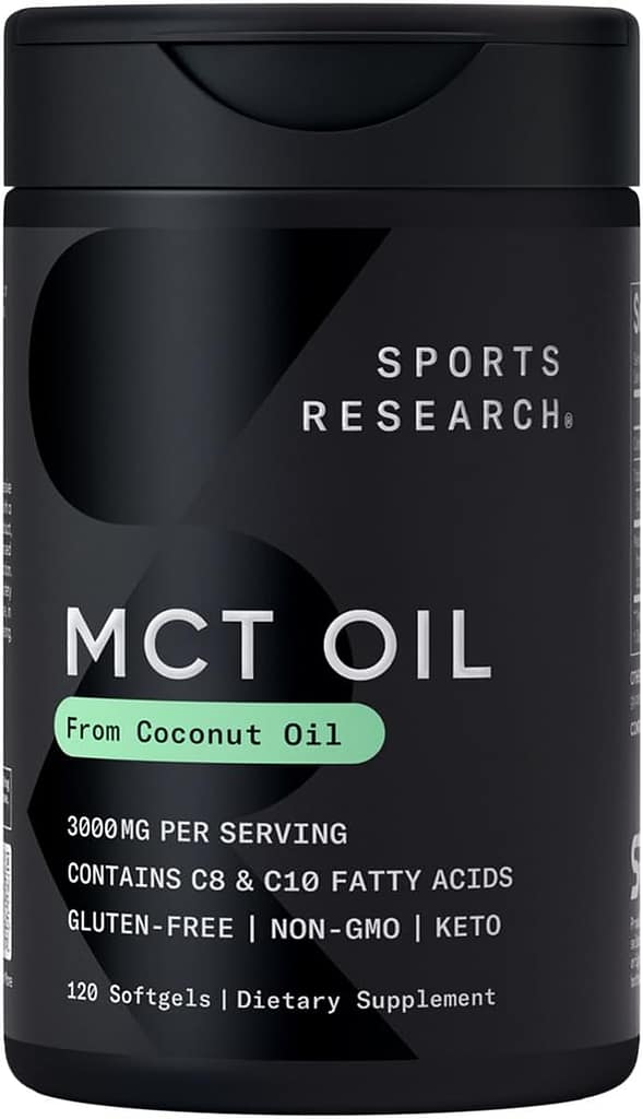 Sports Research Keto MCT Oil Capsules derived from Coconut Oil | Keto Fuel for The Brain Body | Derived from Non-GMO Coconuts (120 Soft gels) Sports Research Keto MCT Oil Capsules derived from Coconut Oil | Keto Fuel for The Brain Body | Derived from Non-GMO Coconuts (120 Soft gels)