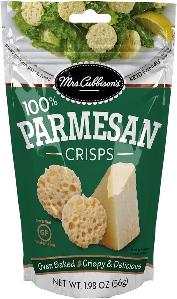 Mrs. Cubbisons Cheese Crisps - 100% Real Cheese, Keto Friendly, Great for Snacking and Salad Topper - Parmesan Flavor, 1.98 Ounce (Pack of 1) Mrs. Cubbisons Cheese Crisps - 100% Real Cheese, Keto Friendly, Great for Snacking and Salad Topper - Parmesan Flavor, 1.98 Ounce (Pack of 1)