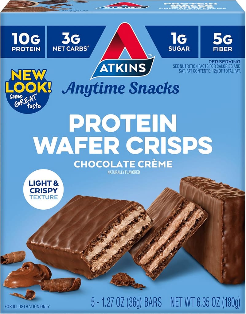 Atkins Chocolate Crème Protein Wafer Crisps, Protein Dessert, 4g Net Carb, 1g Sugar, High in Fiber, Keto Friendly, 5 Count Atkins Chocolate Crème Protein Wafer Crisps, Protein Dessert, 4g Net Carb, 1g Sugar, High in Fiber, Keto Friendly, 5 Count