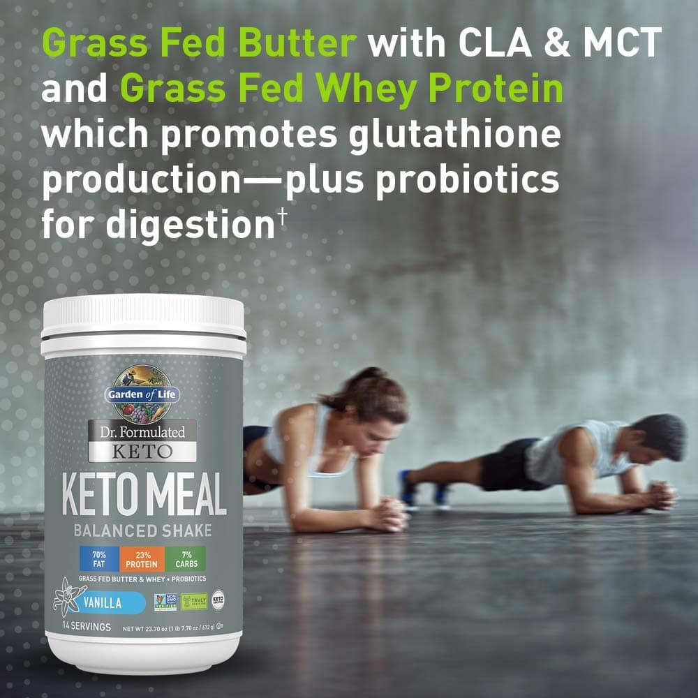 Garden of Life Dr. Formulated Ketogenic Meal Balanced Shake Powder, Truly Grass Fed Butter Whey Protein Plus Probiotics, Non-GMO, Gluten Free, Paleo Replacement, Vanilla, 23.7 Oz Garden of Life Dr. Formulated Ketogenic Meal Balanced Shake Powder, Truly Grass Fed Butter Whey Protein Plus Probiotics, Non-GMO, Gluten Free, Paleo Replacement, Vanilla, 23.7 Oz