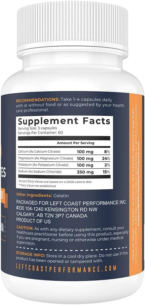 Keto Electrolyte Supplement, 180 Capsules. Electrolyte Pills for Ketogenic Diet. Magnesium, Potassium, Sodium, Calcium. Keto Tablets for Hydration Support* by Left Coast Performance Keto Electrolyte Supplement, 180 Capsules. Electrolyte Pills for Ketogenic Diet. Magnesium, Potassium, Sodium, Calcium. Keto Tablets for Hydration Support* by Left Coast Performance